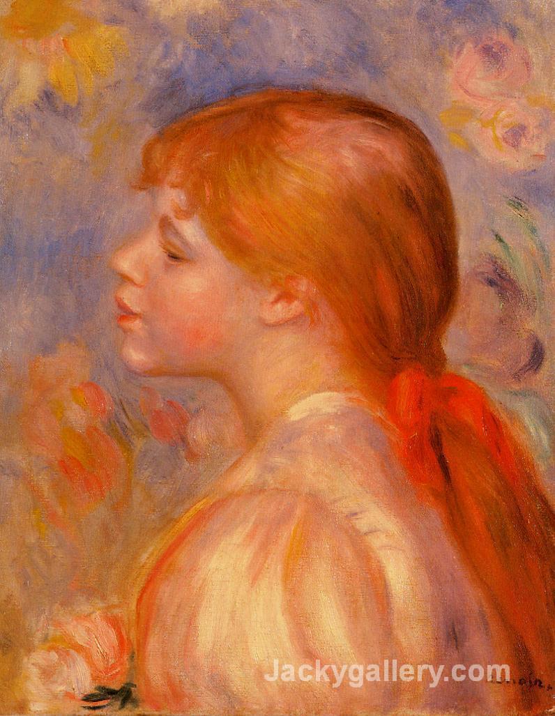 Girl with a Red Hair Ribbon by Pierre Auguste Renoir paintings reproduction